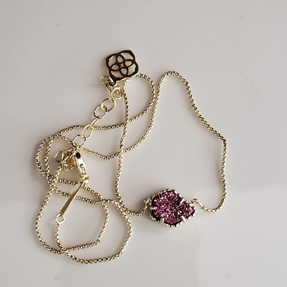 Kendra Scott Tess Gold Plated Pendant Necklace Berry Pink Drusy Sparkle Jewelry - Picture 5 of 8